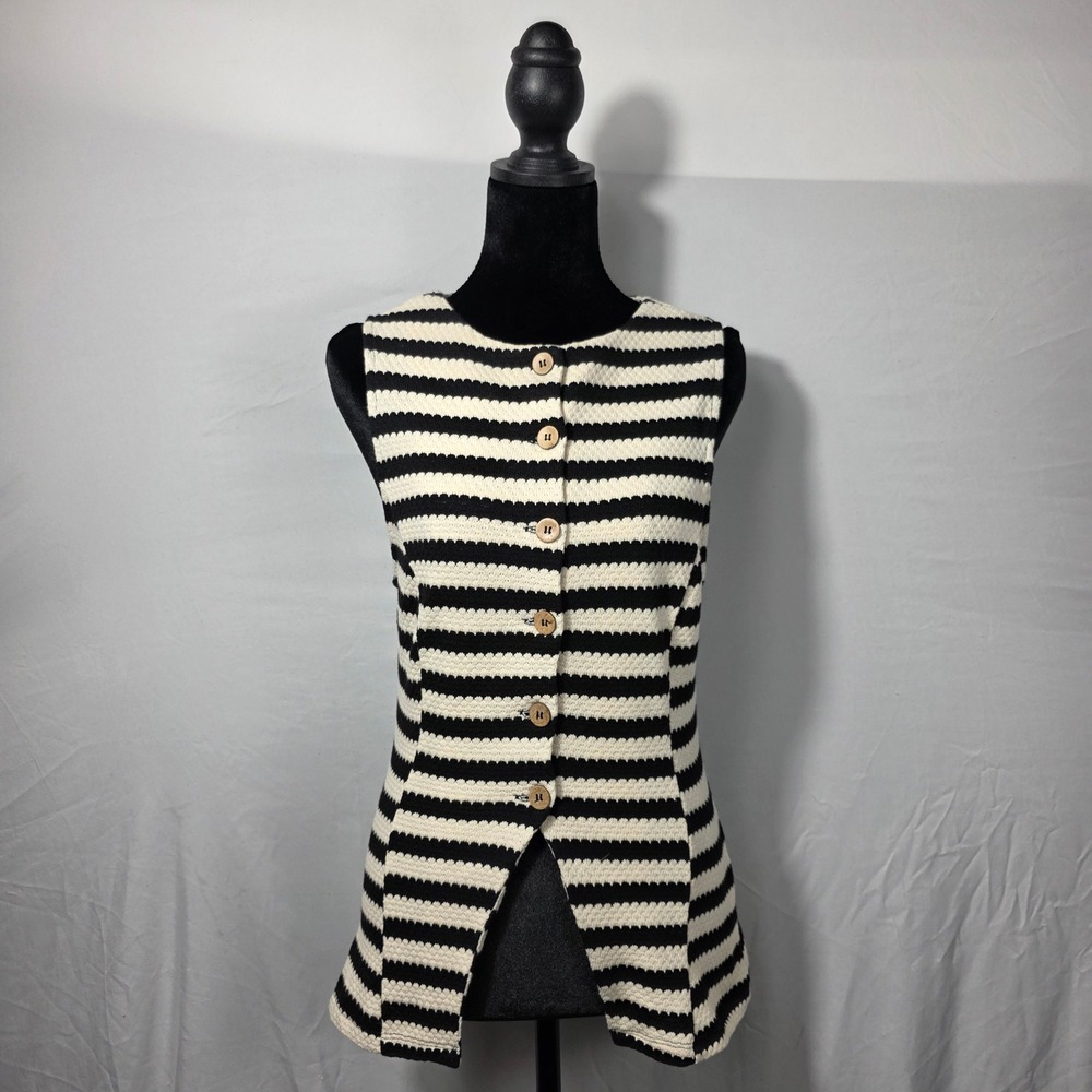 Maeve Black and White Striped Crochet Tank Top